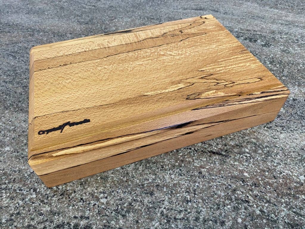 Spalted Beech V-Joint Crumb Groove Chunky Chopping Board – Extra Thick, hand crafted by Crystal Woods, finished in food safe oil, branded with their logo stamp, locally sourced wood from Devon
