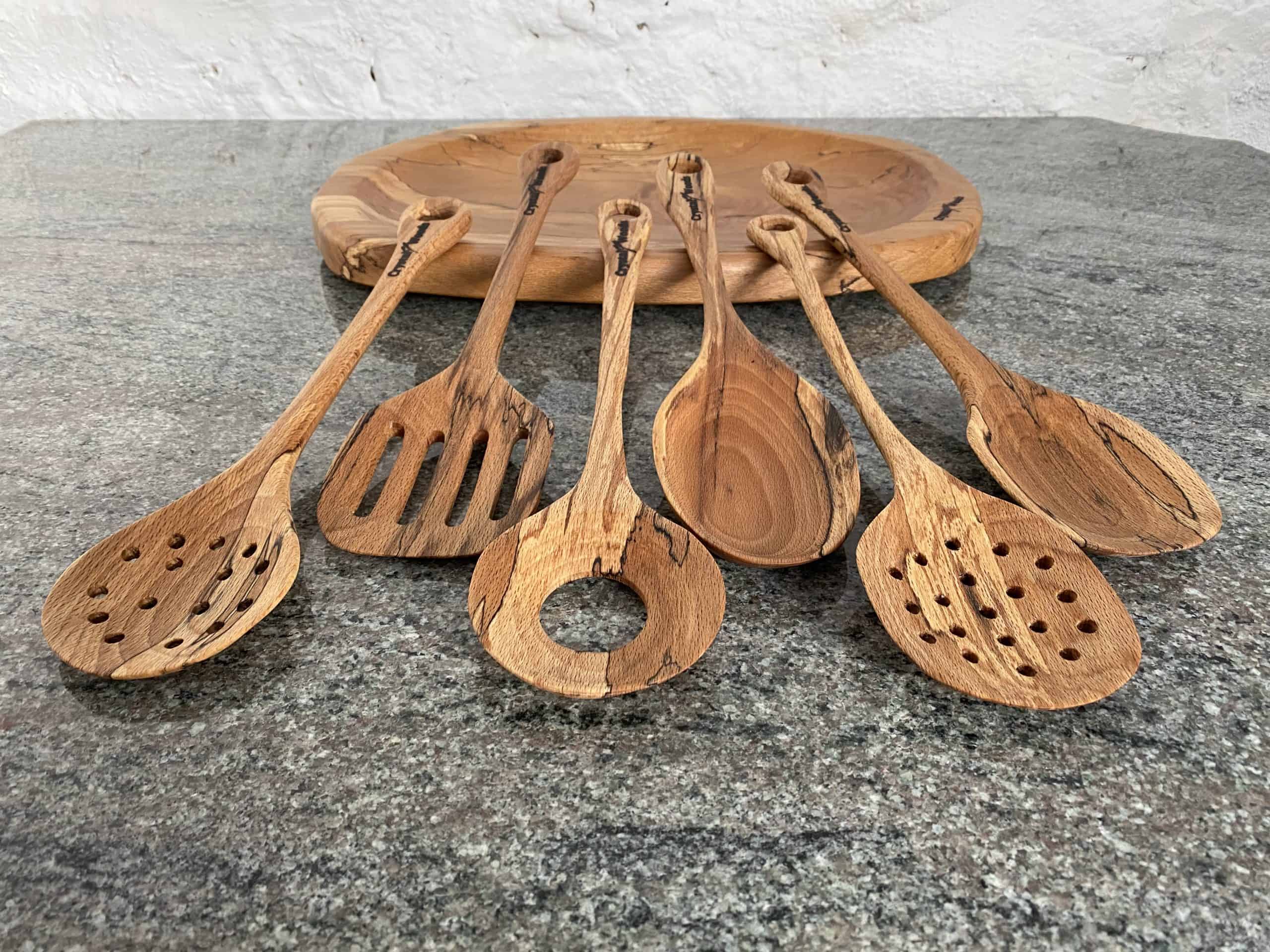 Spalted Beech Serving Spoon Set 5 spalted beech kitchen utensil set