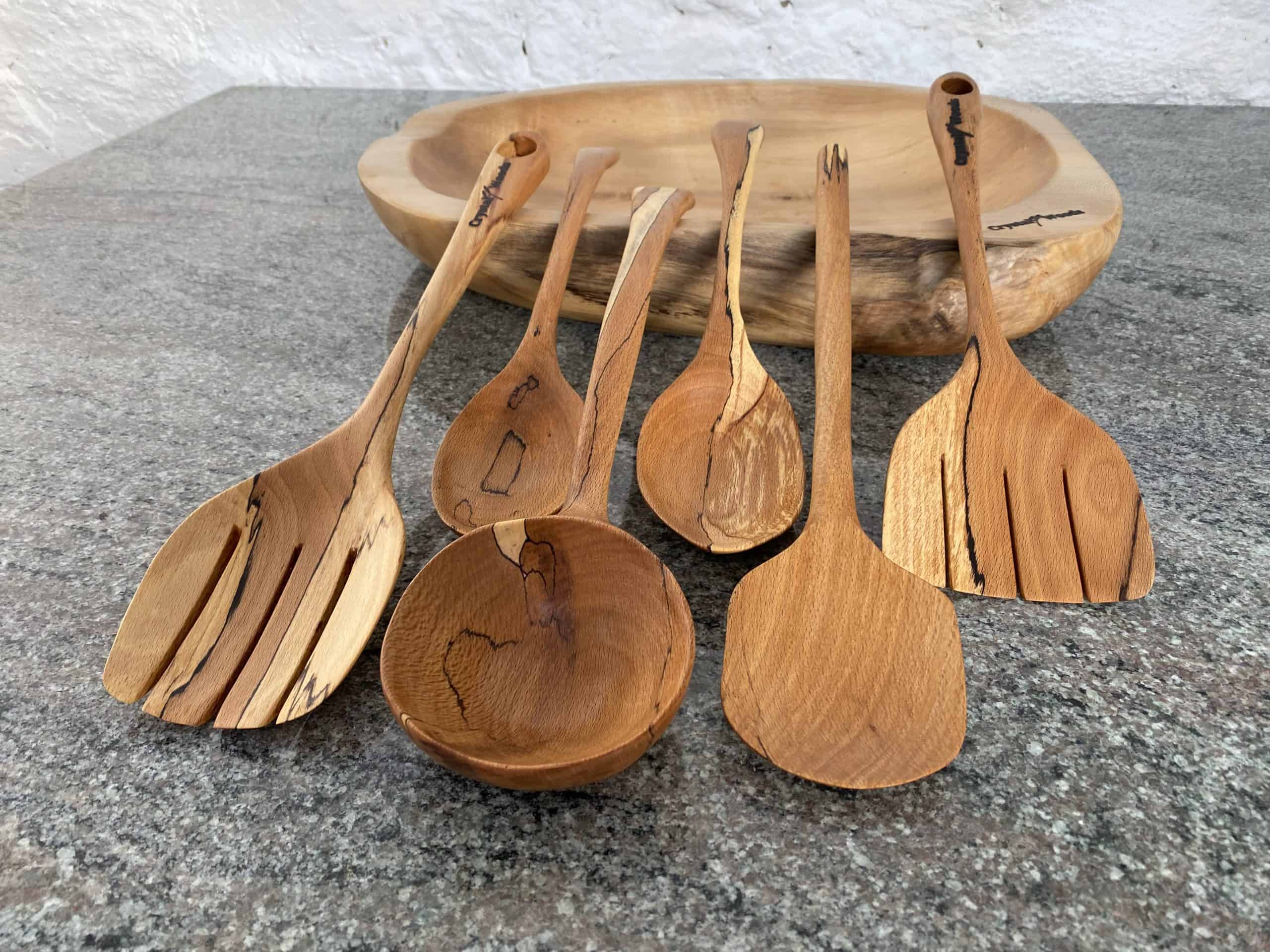 Handcrafted Spalted Beech Kitchen Utensil Set 4 spalted beech kitchen utensil set