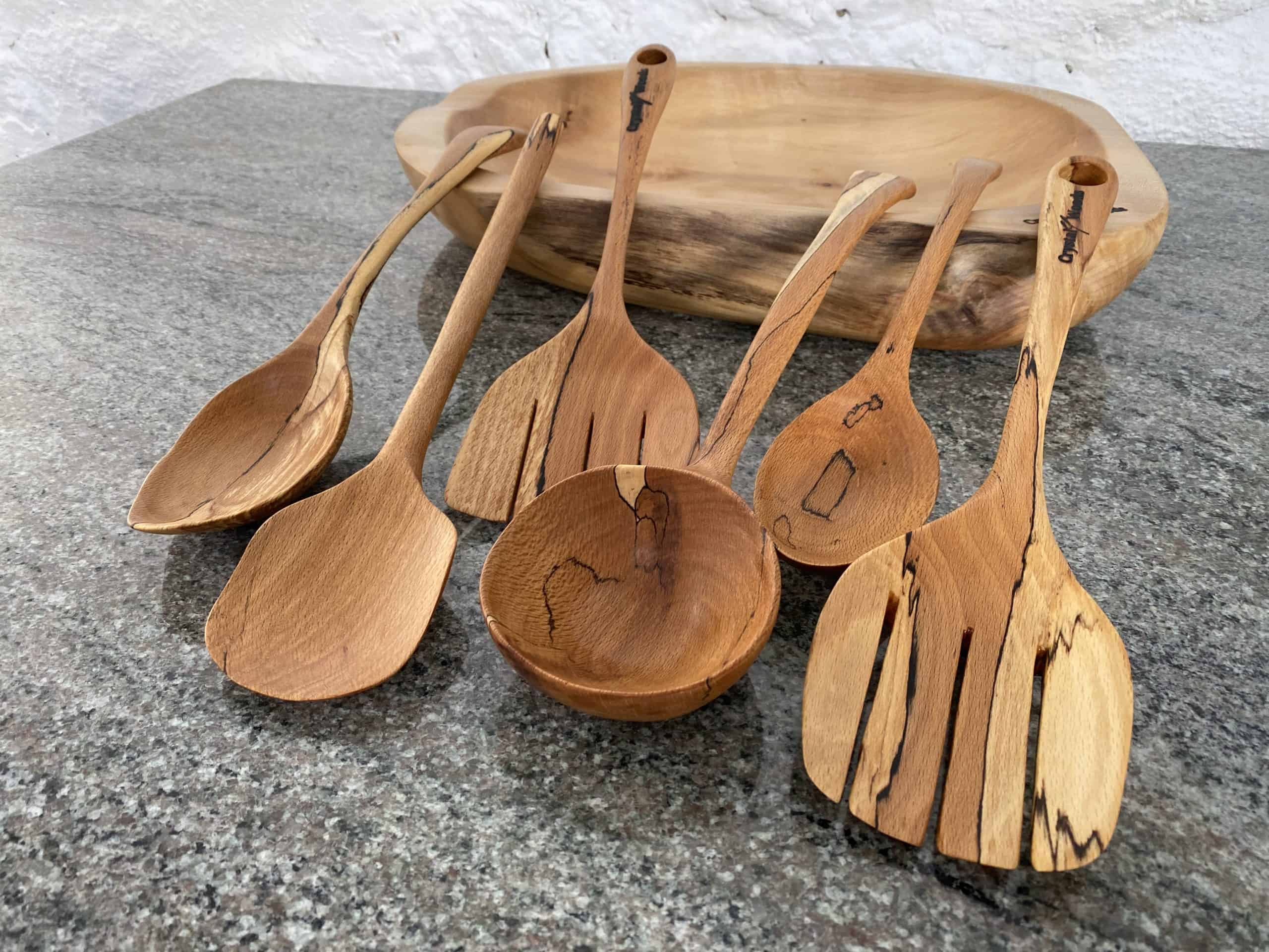 spalted beech kitchen utensil set