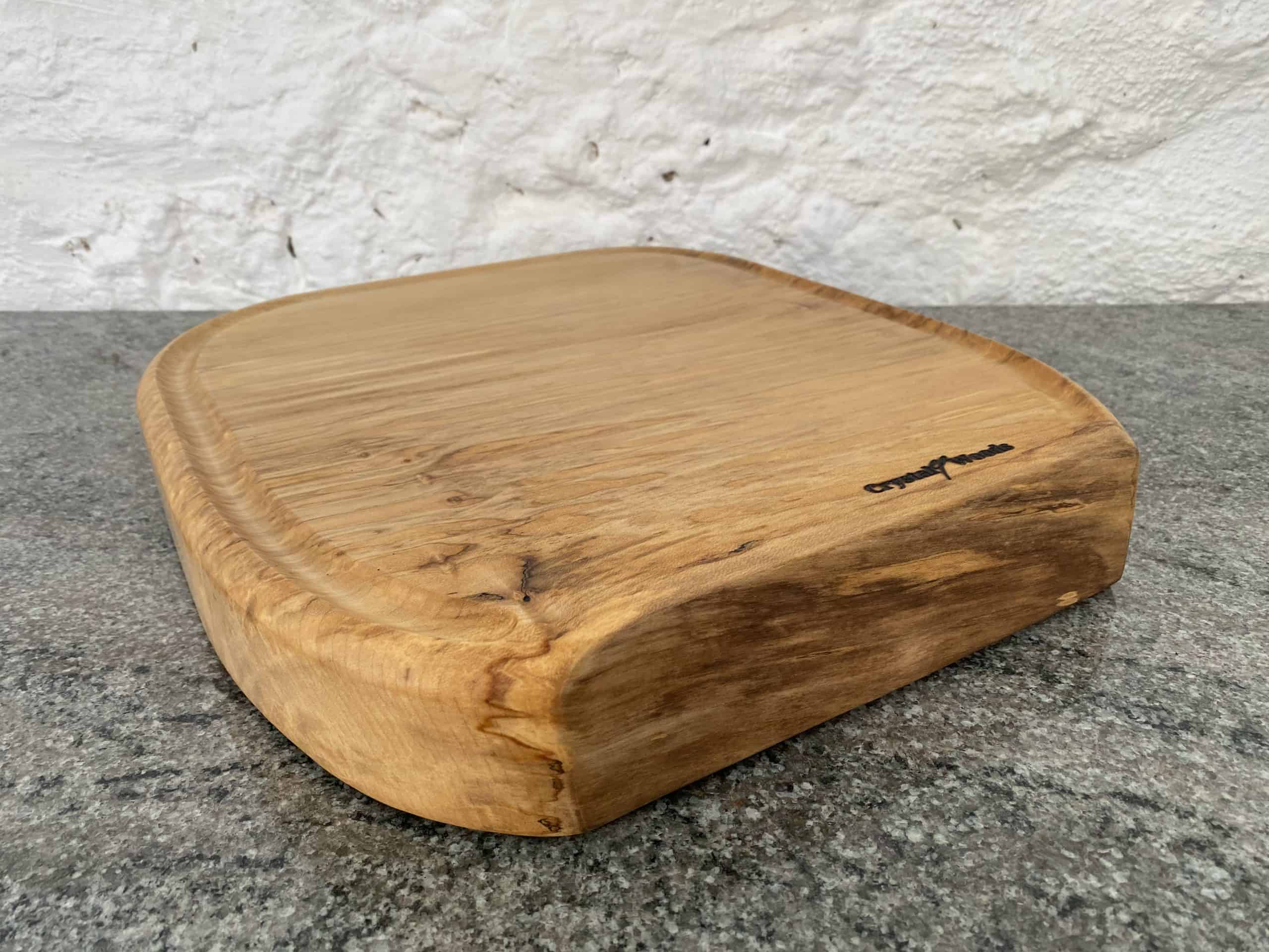 Sycamore Chopping Board - Horseshoe Shape 2 Sycamore Horseshoe Chopping Board with crumb groove, from locally sourced wood in Devon, handcrafted by Crystal woods, finished in food safe oil