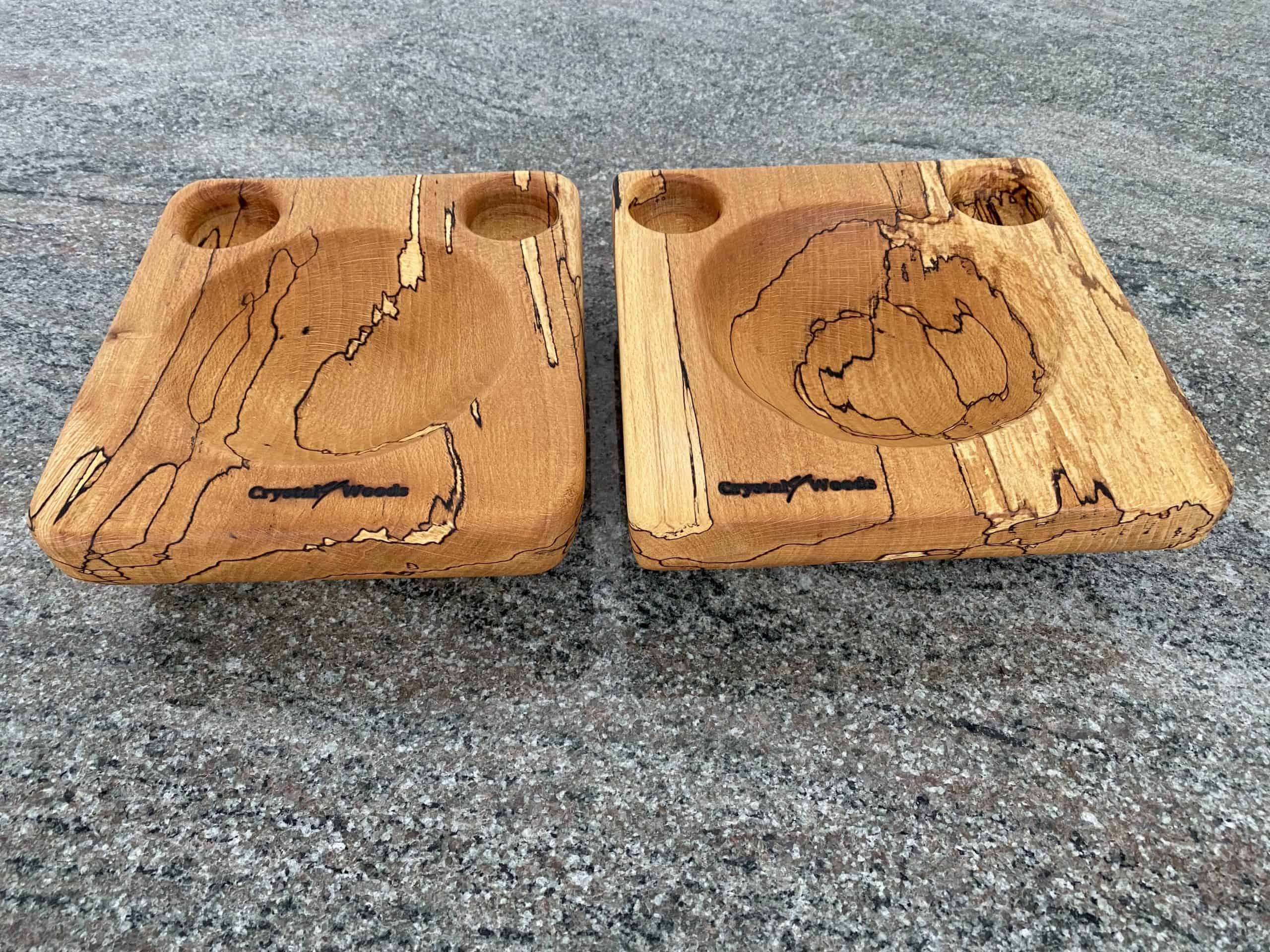 Handcrafted Spalted Beech Continental Food Bowls with Chopsticks 3 A pair of hand made food bowls side by side in Spalted Beech locally sourced in Devon, finished in food safe oil