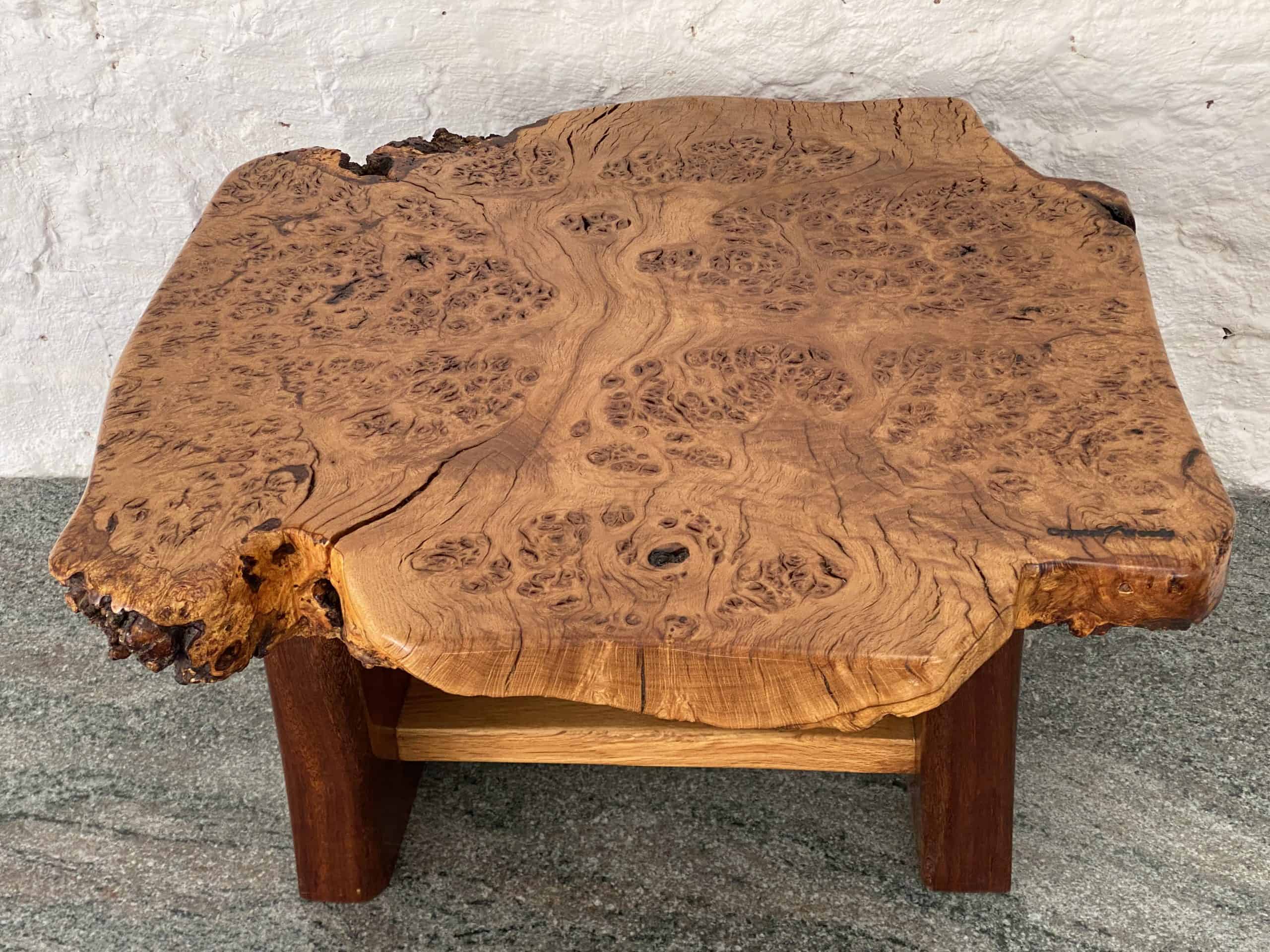 Chunky Live Edge Slab of Oak Burr Coffee Table 4 Birds eye view of the exquisite and characterful array of grain in this English Burr Oak Coffee Table