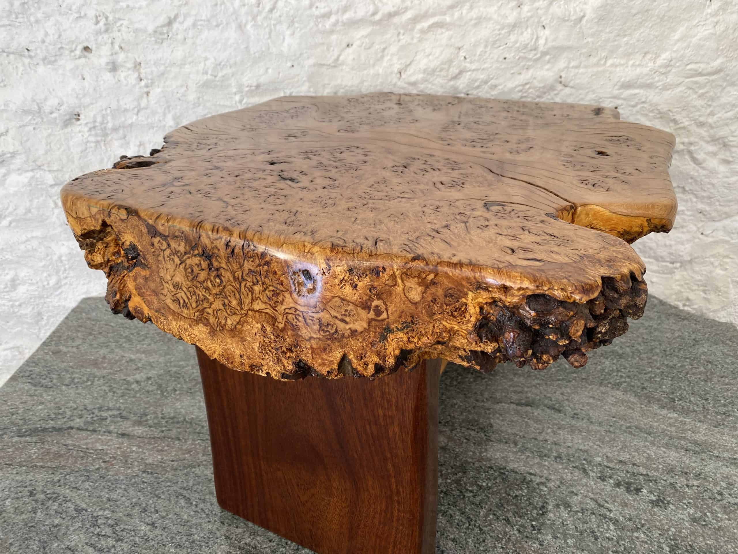Chunky Live Edge Slab of Oak Burr Coffee Table 6 Side view capturing the continual elegant flow of grain in English Burr Oak Table