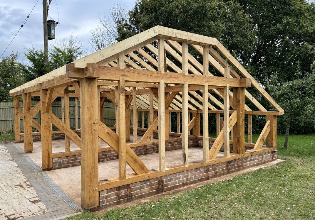 Green oak timber frame garage