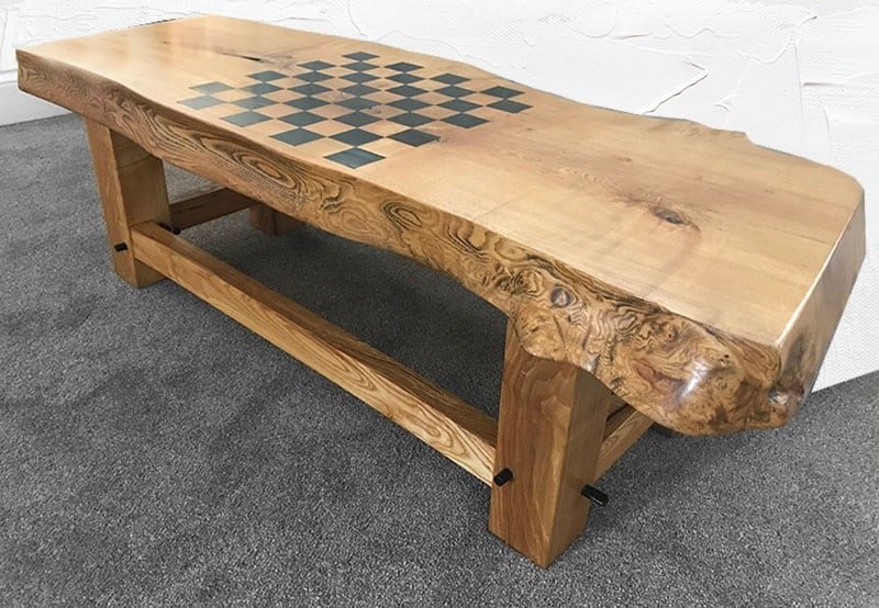 Oak bench with chess table
