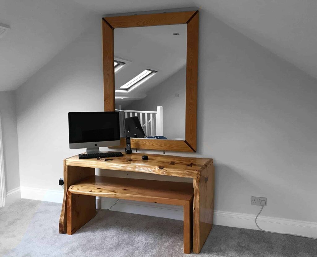 Oak desk, bench and table