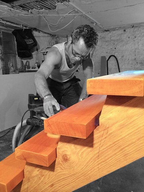 Wooden staircase sanding