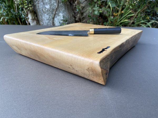 Chunky live edge English Sycamore chopping board from wood locally sourced in Devon