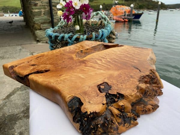 Birds eye and ripple back maple chopping board with live edge detail