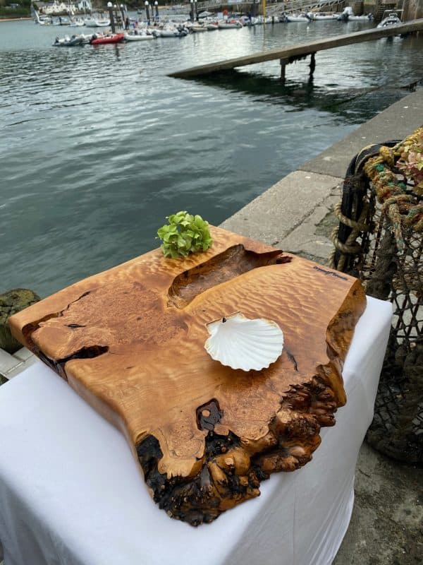 Birds eye and ripple back maple chopping board with live edge detail