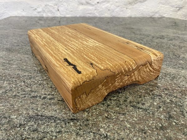 Large Round Top English Spalted Beech Chopping Board, handcrafted by Crystal Woods, finished in food safe oil, locally sourced wood in Devon, branded with their logo stamp