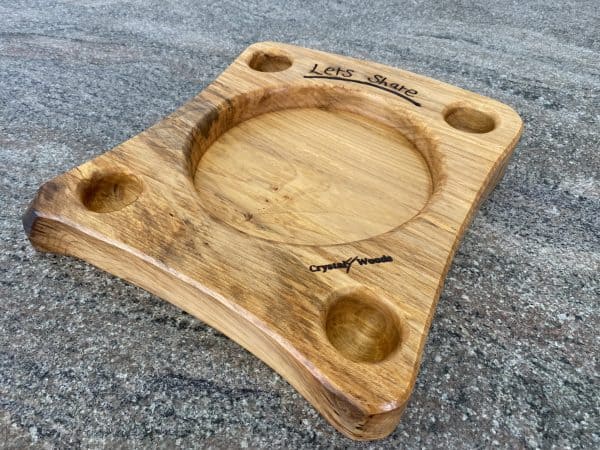 Over view shot of this Handmade wooden Sycamore food sharing platter