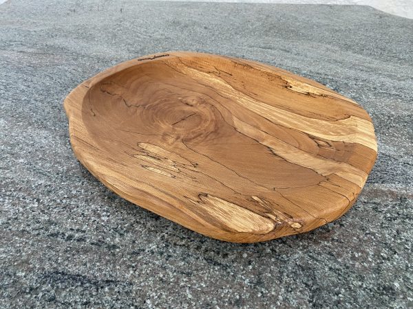 Over view shot of this Large Spalted Beech Food Platter, finished in food safe oil, from locally sourced wood in Devon, handcrafted by Crystal Woods and branded with their logo stamp