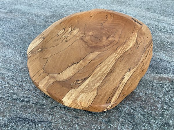 Close up shot of this Large Spalted Beech Food Platter, finished in food safe oil, from locally sourced wood in Devon, handcrafted by Crystal Woods and branded with their logo stamp