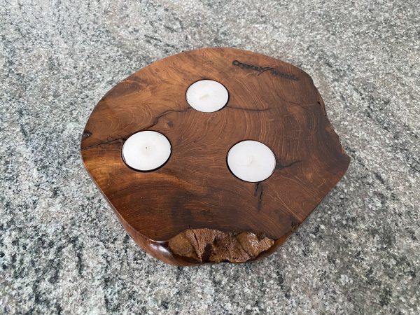 Indonesian Teak Tea Light Holder with 3 tea lights, finished in Danish oil