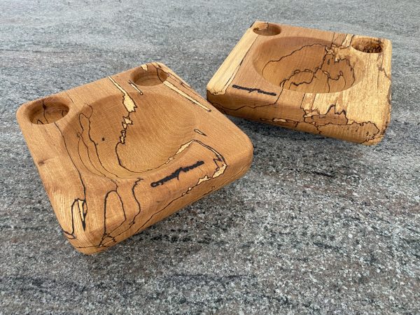 A pair of hand carved continental food bowls made from English Spalted Beech, finished in food safe oil