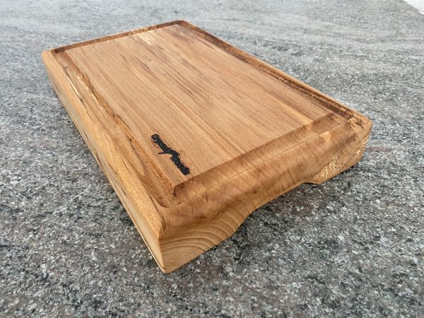 English Beech chopping board with crumb grooves and chamfered bottom for ease of lifting made from locally sourced wood in Devon