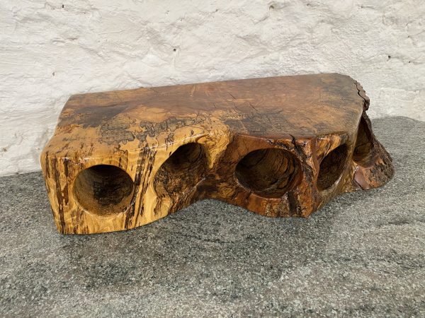 5 bottle Spalted Walnut wine rack from locally sourced wood in Devon, handcrafted by Crystal Woods