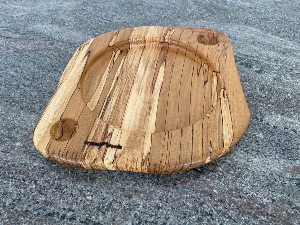 Locally sourced Spalted Beech from Devon, food sharing platter with Two spherical dip holes, finished in food safe oil