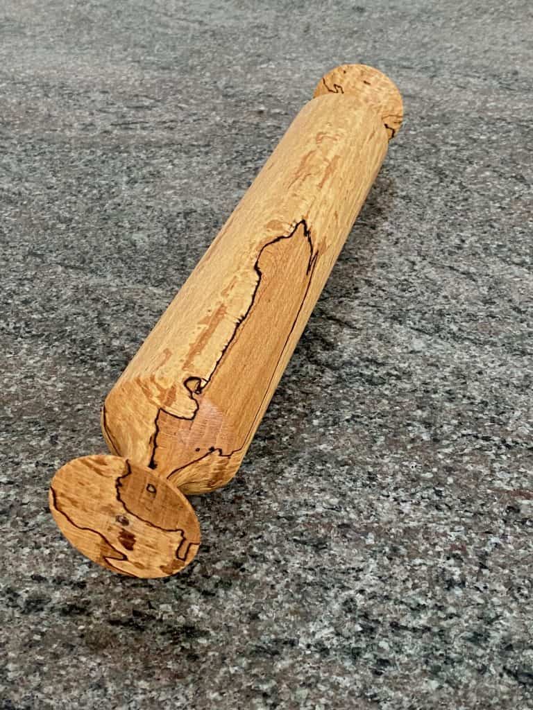 Small size traditional rolling pin made from Spalted Beech finished and sealed in food safe oil, hand turned by Crystal Woods using locally sourced wood in Devon