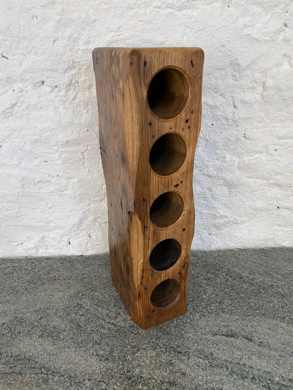 Handcrafted 5 bottle wine rack from French Oak finished in danish oil