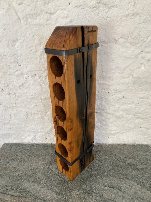 Reclaimed French Oak railway sleeper transformed into a stylish 6 bottle wine rack