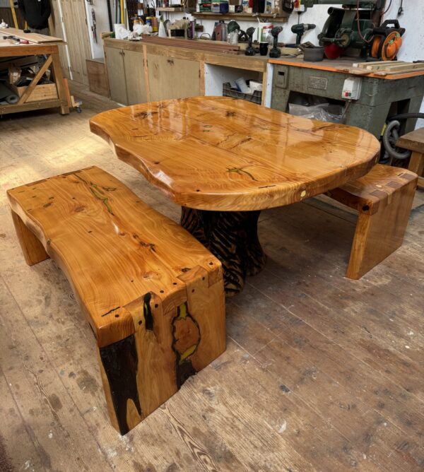Bespoke live edge garden table and benches